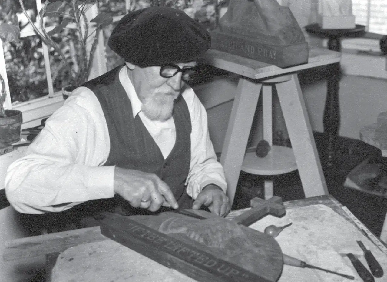Burkhards Dzenis working in his shop on sculpture